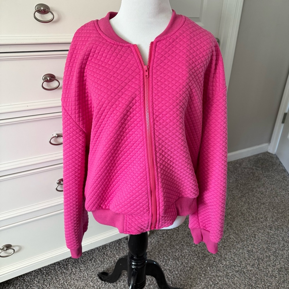 SHEIN Fuchsia Quilted Bomber Jacket